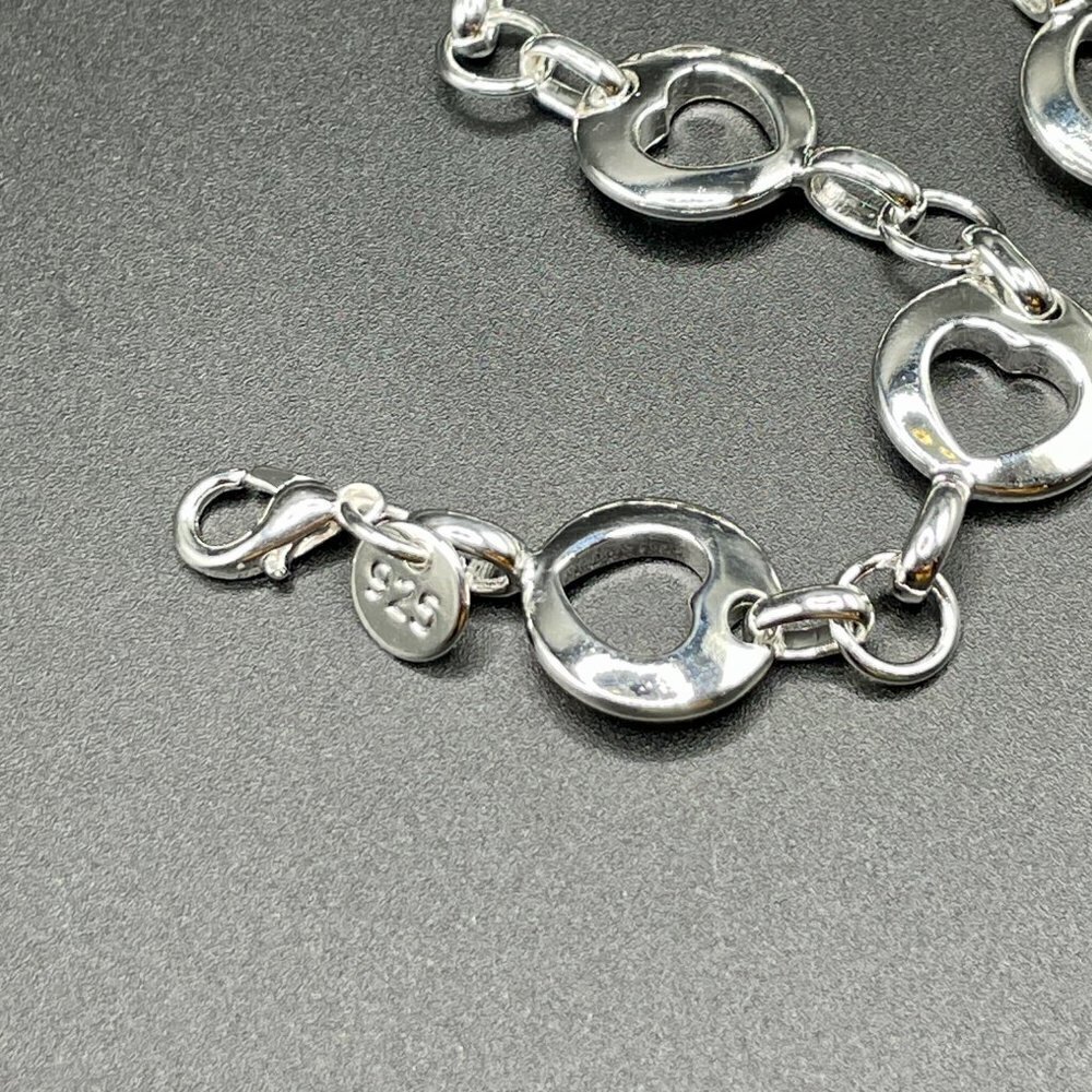 Sterling Silver 925 Smooth Round Bead with Heart Cutout Chain Bracelet #1176 - Picture 5 of 7